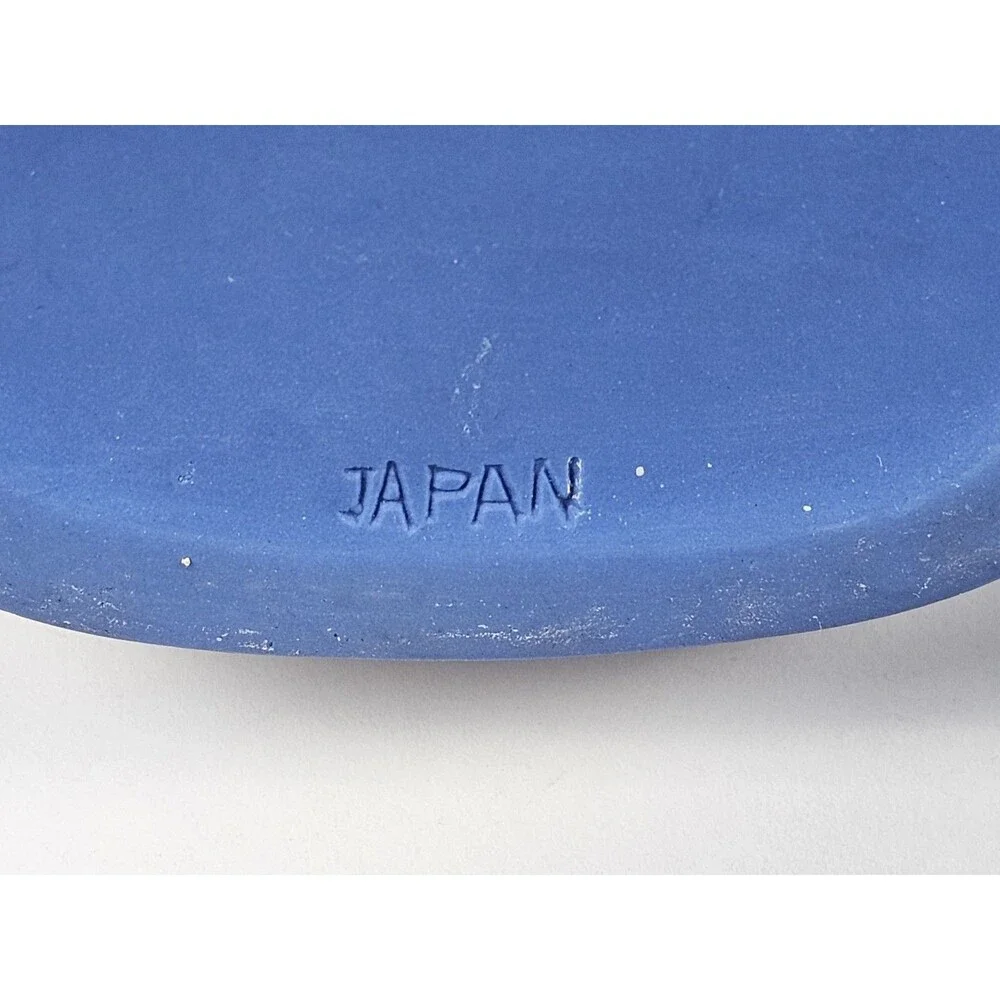 Jasperware Cream on Blue Oval Sugar Bowl w/ Lid & Oval Creamer w/ Handle Japan